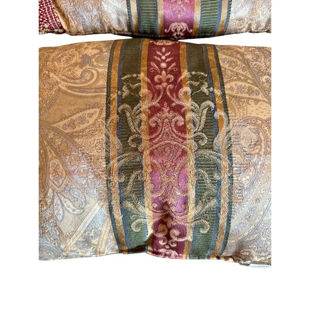 Pair Croscill Paisley Fringe Lumbar Pillows-Burgundy Gold-Traditional-Vintage
